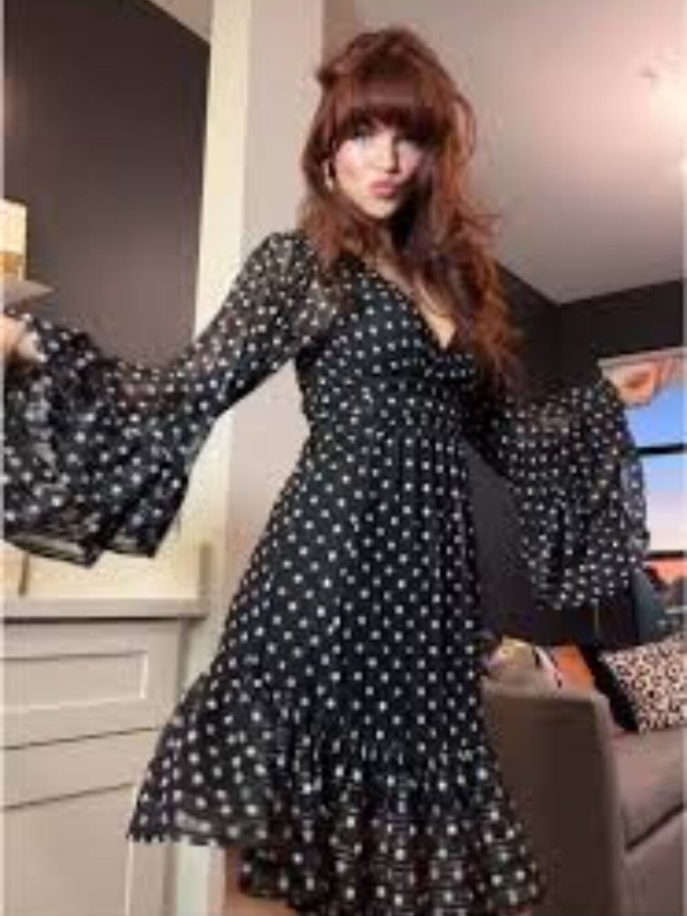 Betsey Johnson Y2K Baby Doll Mesh Polka Dot Fairy Dress Size 6 Black/White